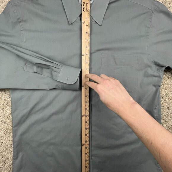 YSL Yves Saint Laurent Men's Button Up Dress Shirt 16 34/35 Gray Polyester Blend - Picture 3 of 12